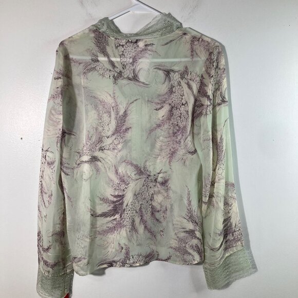 Womens Tapemeasure V Neck Silk Lace Floral Blouse Sheer Gray Green Purple 8 NWT - Picture 2 of 9